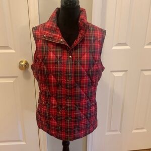 Lands’ End Red Plaid Puffer Vest- Size L